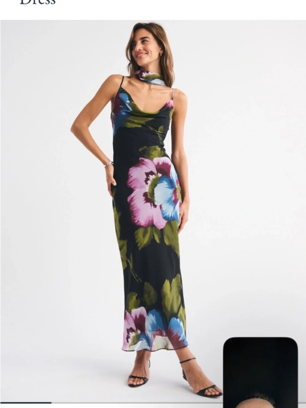 Abercrombie & Fitch Black Floral Cowl-Back Maxi Dress